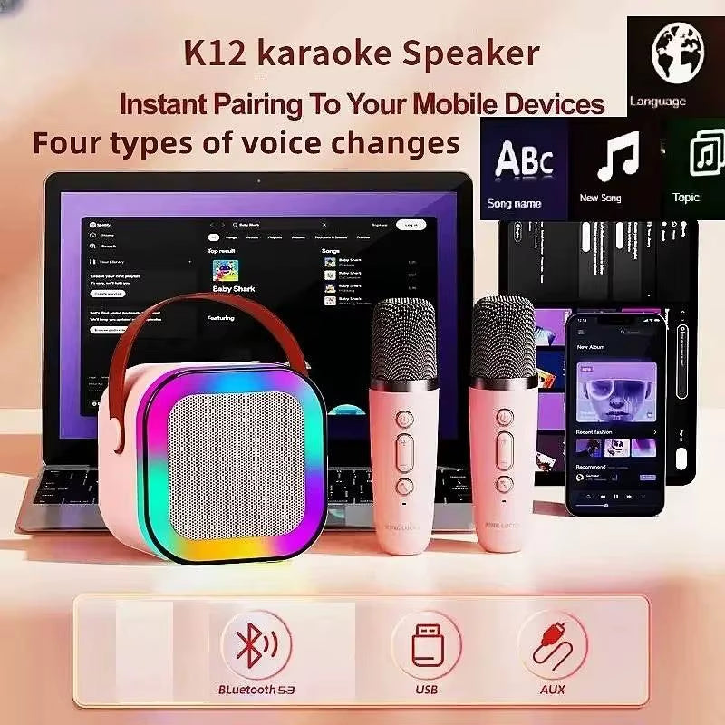 K12 PartyPro Wireless Karaoke Speaker – 2 Mics, RGB Lights, Pure Fun